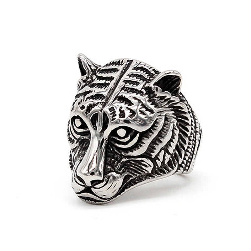 Bague Tête Tigre Argent 925 Vintage - Réglable Homme Femme