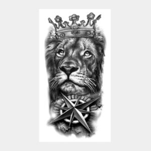 Tatouage temporaire animal féroce Lion Avec Une Boussole - Faux tatouage
