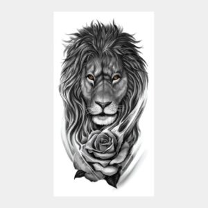 Tatouage temporaire animal féroce Lion et sa rose - Faux tatouage stylé