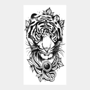 Tatouage temporaire noir et blanc Tigresse avec Collier - Faux tatouage