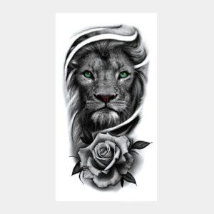 Tatouage temporaire animal féroce Lion Avec une rose - Faux tatouage